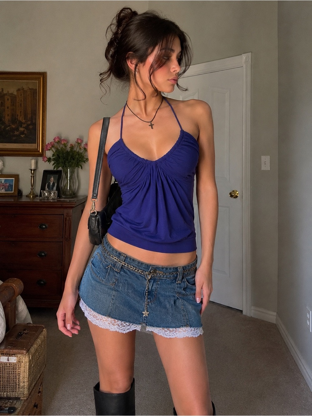 Ruched Cobalt Halter Camisole Top